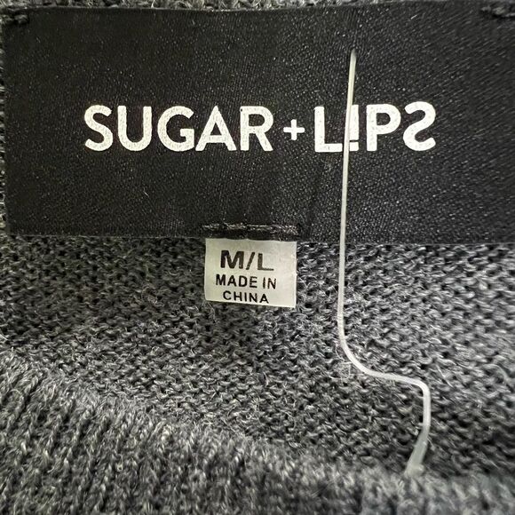 Sugar + Lips charcoal gray ribbon grommet detail round neckline pullover sweater - Picture 3 of 3
